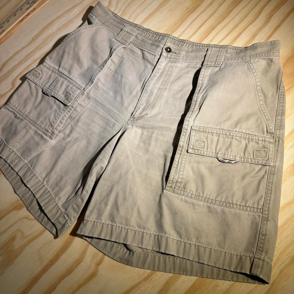 Wrangler Mens Tan Cargo Shorts Elastic Waist Cotton Canvas Size 38 Utility